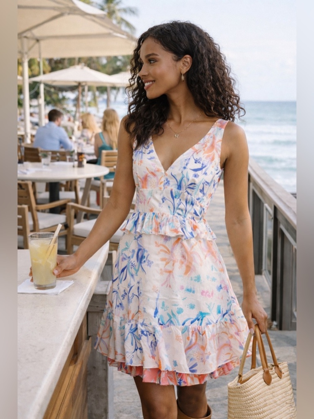 Tanya Taylor “Eva” White Floral Ruffle Dress - Sz 4